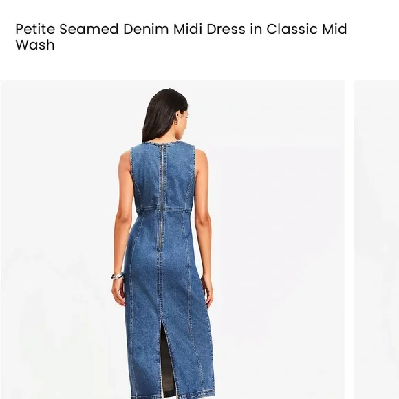 LOFT Sleeveless Seamed Denim Midi Dress in Mid Wash Blue - Picture 3 of 5